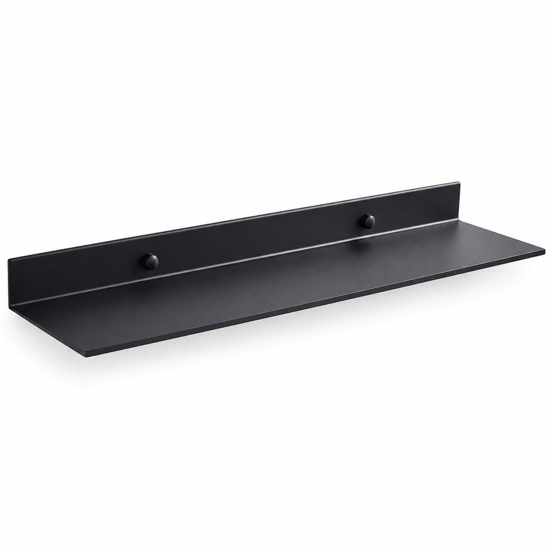 Prateleira de banheiro sem furar em ABS preto de 30 cm, vista frontal em fundo branco
