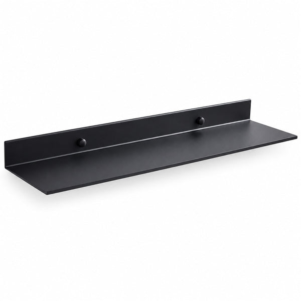 Prateleira de banheiro sem furar em ABS preto de 30 cm, vista frontal em fundo branco