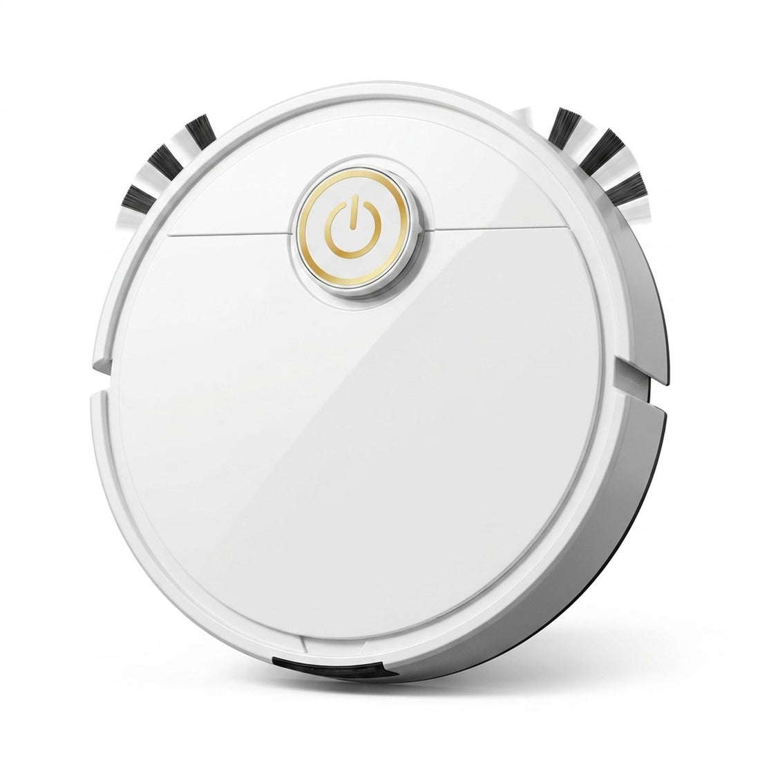 Robô aspirador 3 em 1 recarregável por USB para piso e bancada, vista frontal em fundo branco