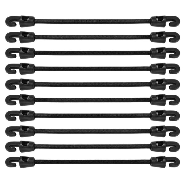 Kit corda elástica com gancho para toldo e lona 10 cm com 10 peças, vista frontal em fundo branco