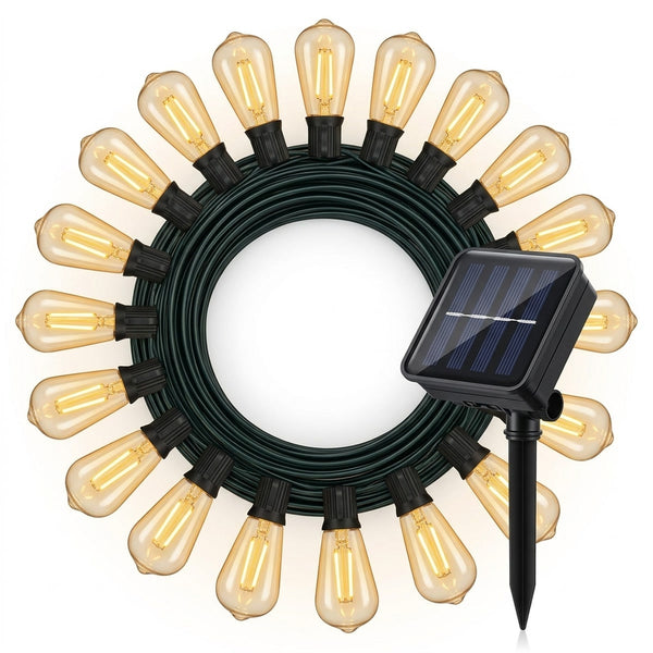 Varal de luzes solar para área externa com 8 metros e 20 lâmpadas LED, vista frontal em fundo branco