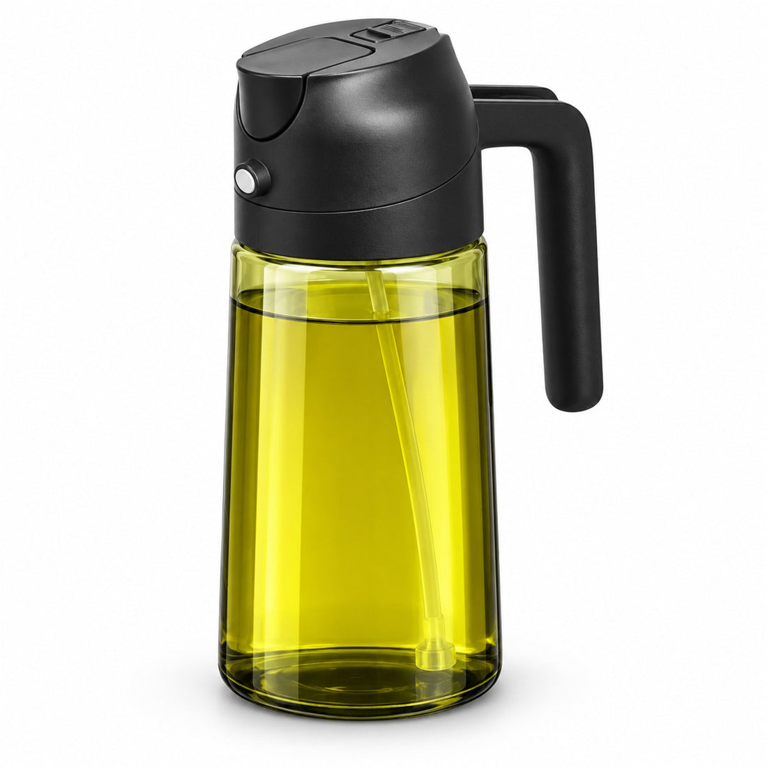 Borrifador de Azeite 2 em 1 com Dosador e Frasco de 500 ml, vista frontal em fundo branco