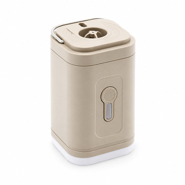 Inflador de Ar Portátil 3 em 1 sem Fio com Luz para Camping, vista frontal em fundo branco