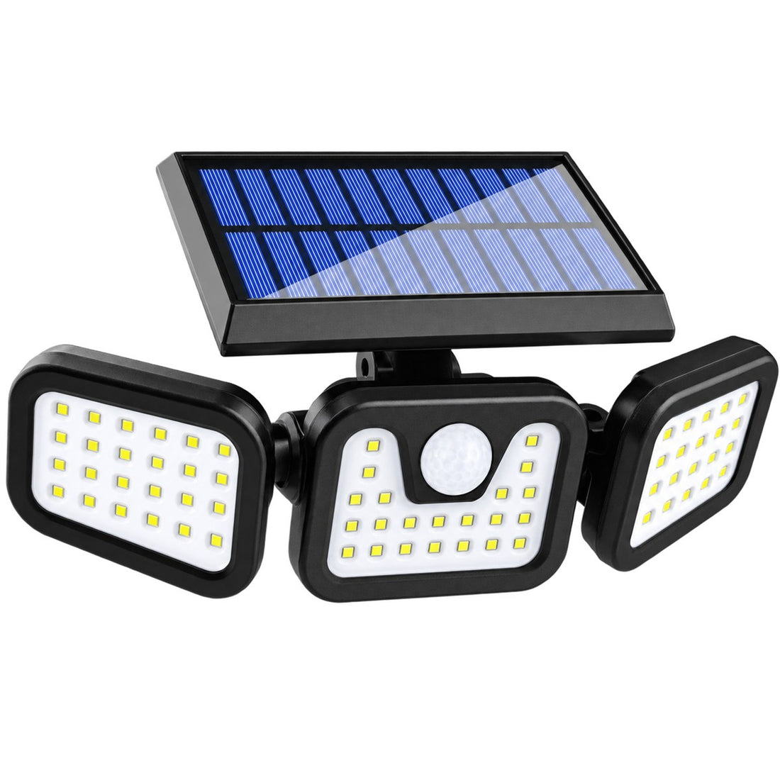 Refletor Solar Recarregável com Sensor e Três Cabeças de 270 Graus, vista frontal em fundo branco