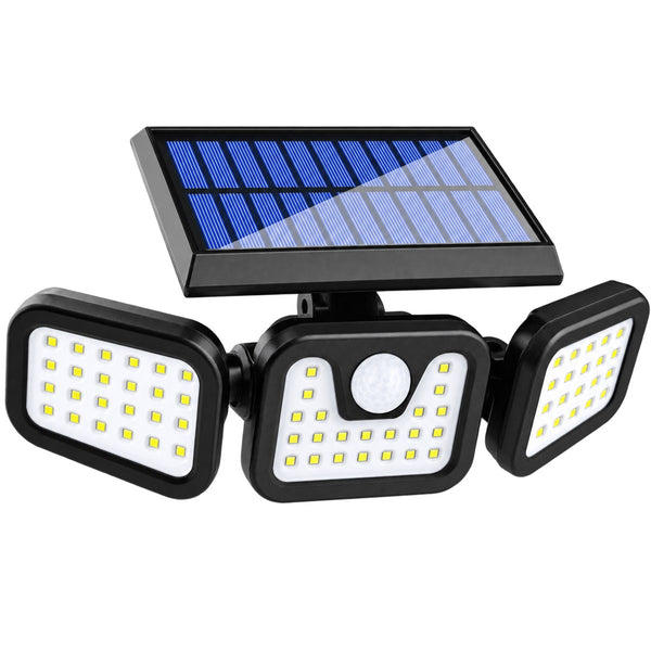 Refletor Solar Recarregável com Sensor e Três Cabeças de 270 Graus, vista frontal em fundo branco