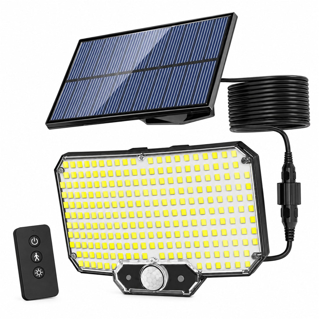 Luminária Solar de Parede Externa com Sensor e Três Modos de Funcionamento, vista frontal em fundo branco