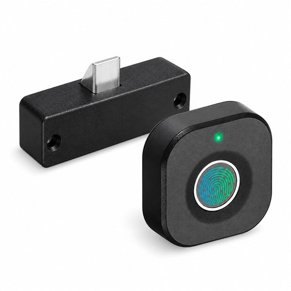 Fechadura para Armário com Digital Biométrica e sem Chave, vista frontal em fundo branco