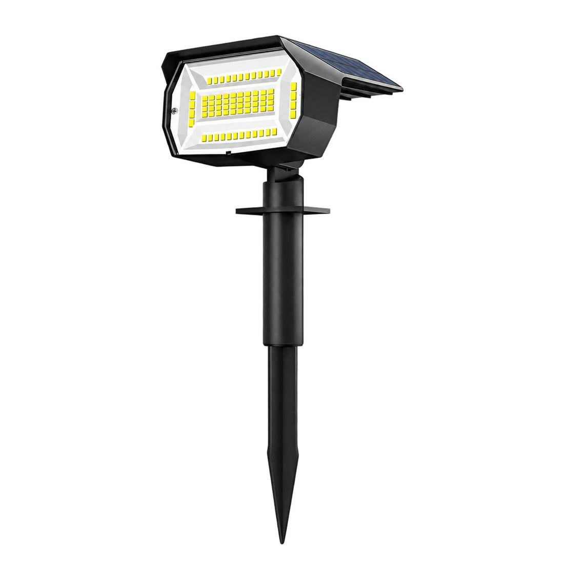 Spot Solar para Jardim com 72 LEDs e Espeto de Chão, Três Modos de Luz, vista frontal em fundo branco