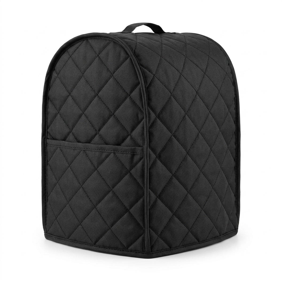Capa para liquidificador matelassê com bolso lateral contra poeira, vista frontal em fundo branco