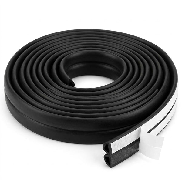 Veda porta adesivo de 5 metros para porta e janela, perfil preto, vista frontal em fundo branco