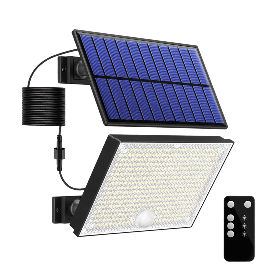 Refletor Solar LED com Sensor de Presença e Controle Remoto para Muro e Quintal, vista frontal em fundo branco