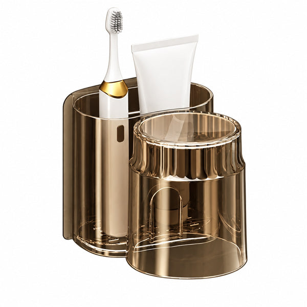 Porta escova de dente de parede com copo — kit com 2 peças, vista frontal em fundo branco