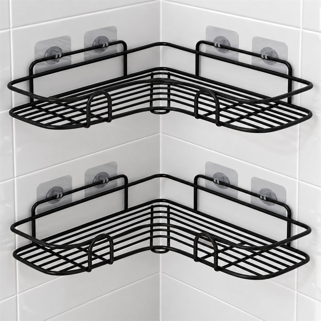 Kit com 2 unidades de prateleira adesiva para banheiro e cozinha, sem furar, vista em ângulo 3/4