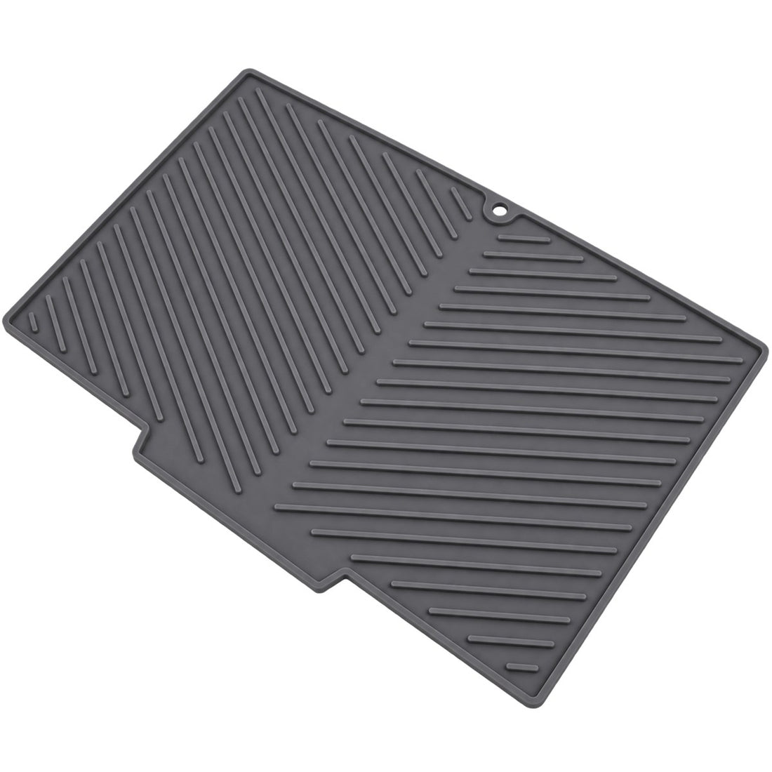 Tapete escorredor de louça de silicone antiderrapante para bancada da pia, vista em ângulo 3/4