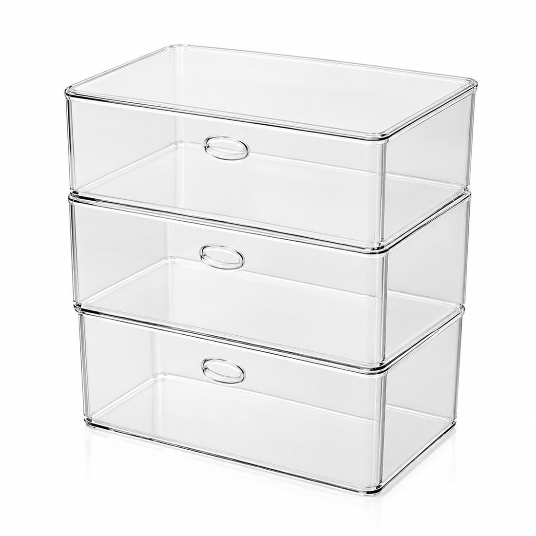 Caixa organizadora acrílica com gavetas para maquiagem 24 x 20 cm, vista em ângulo 3/4