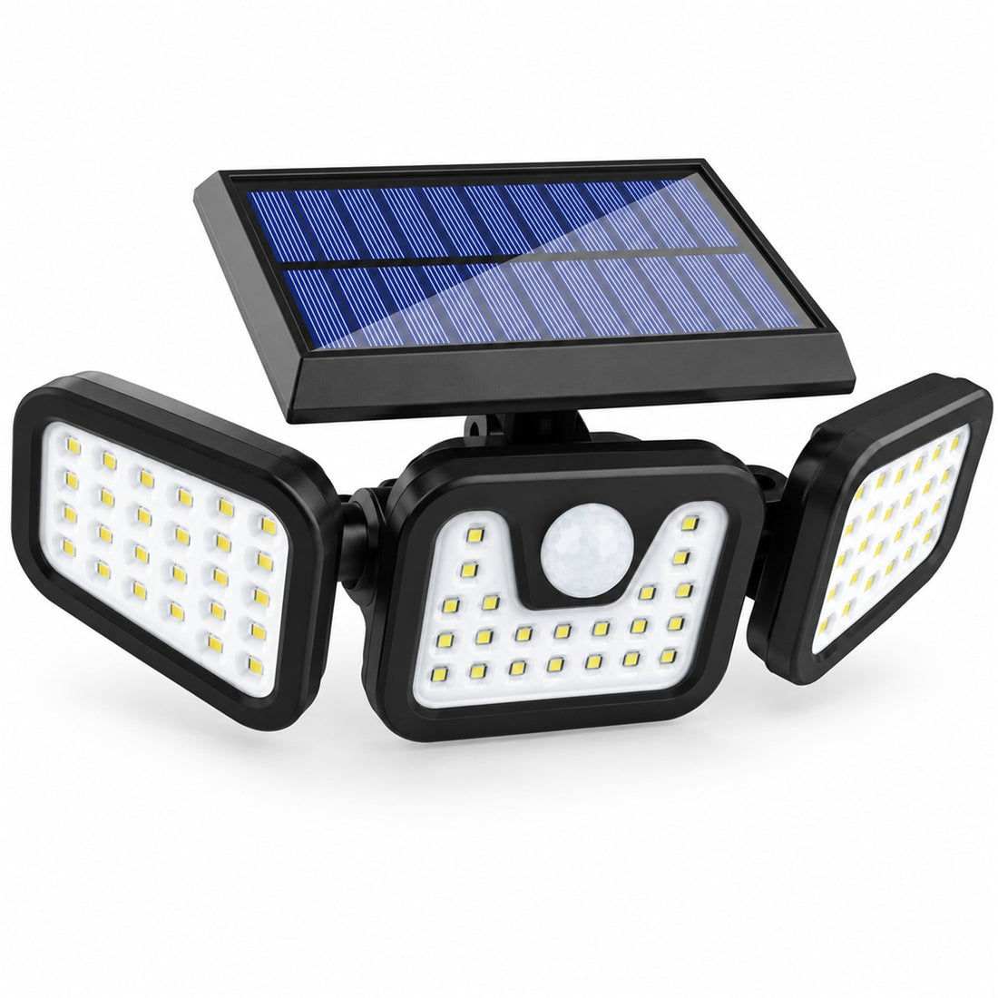 Refletor Solar Recarregável com Sensor e Três Cabeças de 270 Graus, vista em ângulo 3/4