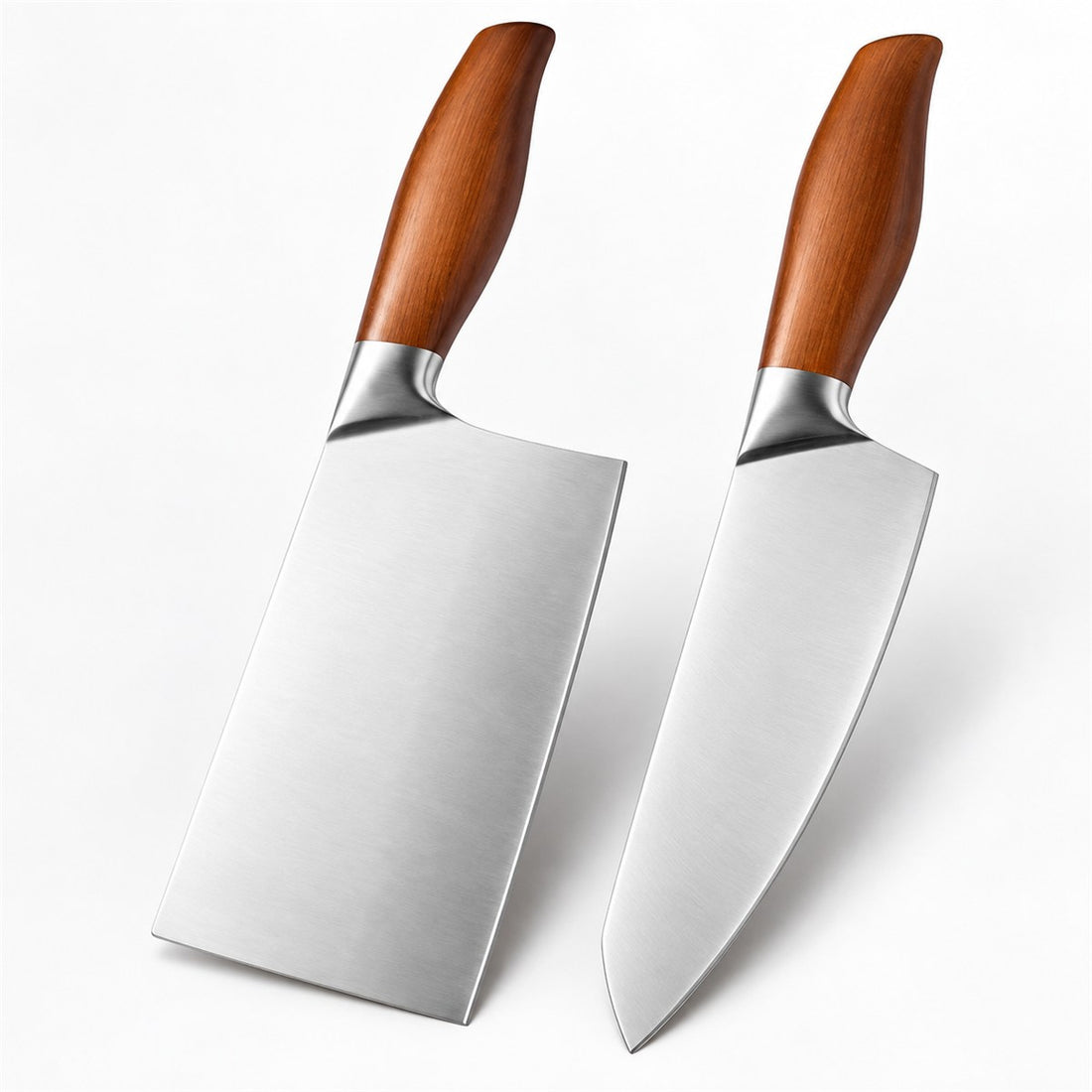 Kit de Facas de Cozinha em Aço Inoxidável 2 Peças Cutelo e Chef, vista em ângulo 3/4