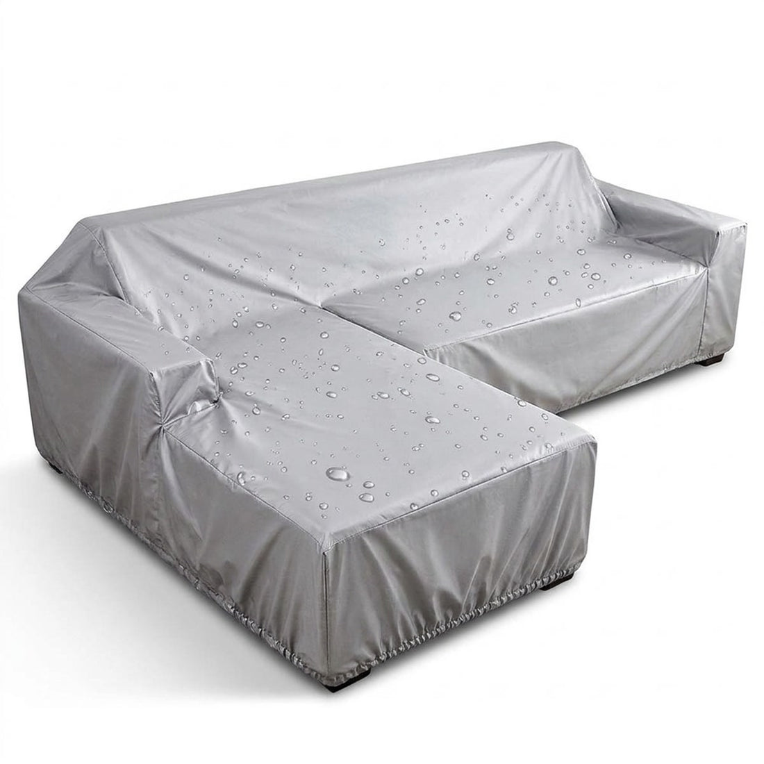 Capa para sofá de canto impermeável 230 x 165 x 80 cm para área externa, vista em ângulo 3/4 em fundo branco