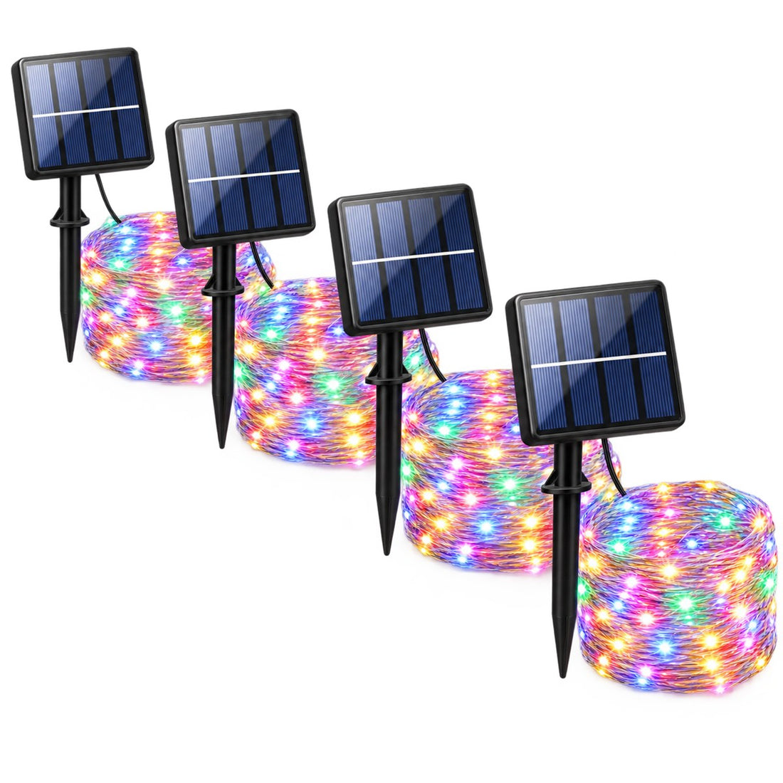Cordão de luz solar com oito modos para varanda, árvore e área externa, vista em ângulo 3/4