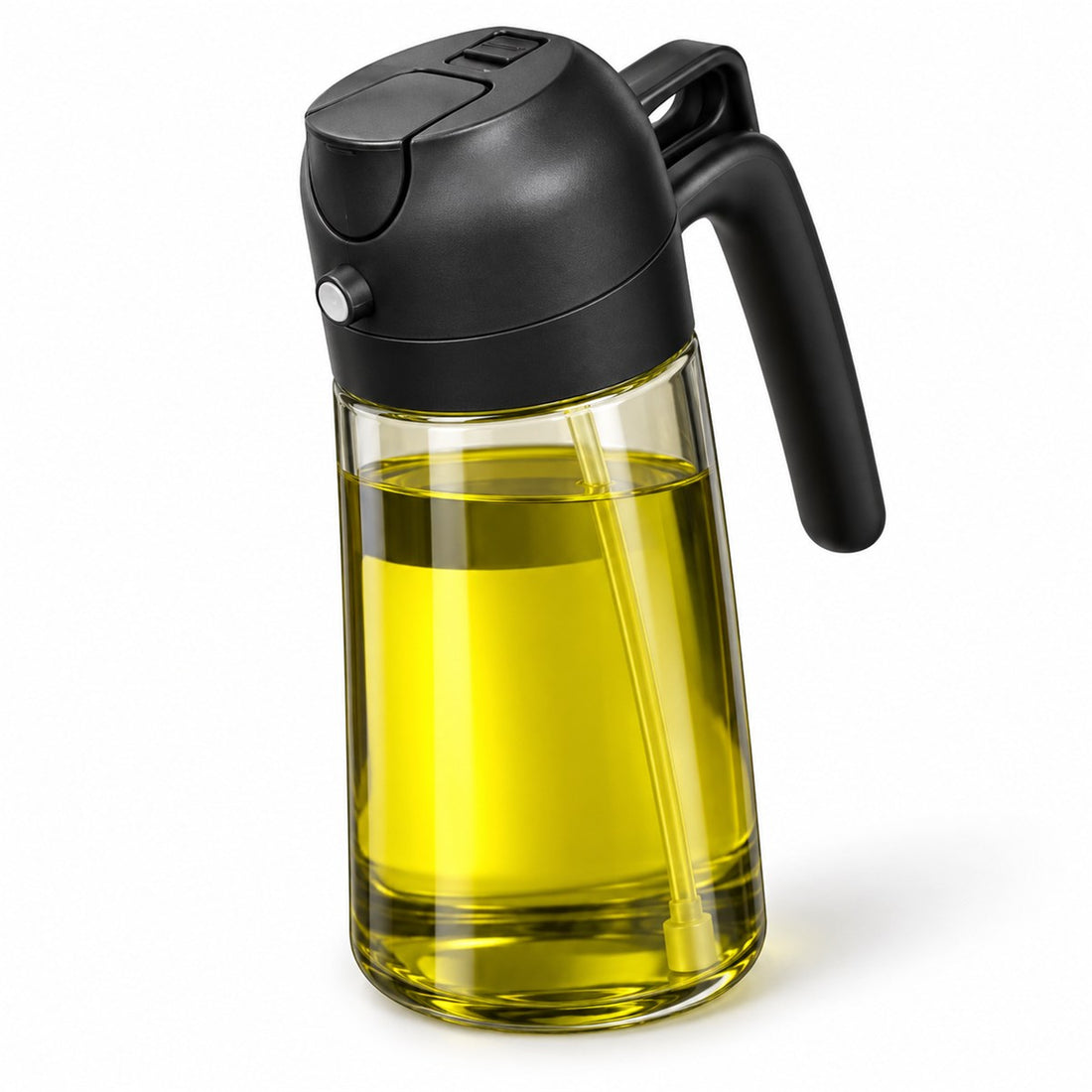 Borrifador de Azeite 2 em 1 com Dosador e Frasco de 500 ml, vista em ângulo 3/4