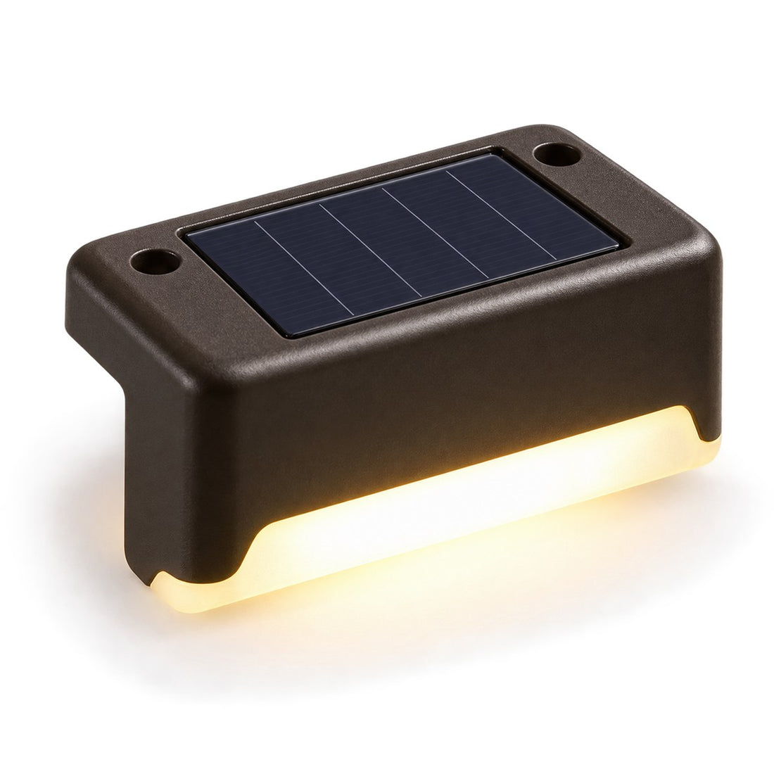 Luminária solar externa em kit de piso para escada, deck e caminho do quintal, vista em ângulo 3/4