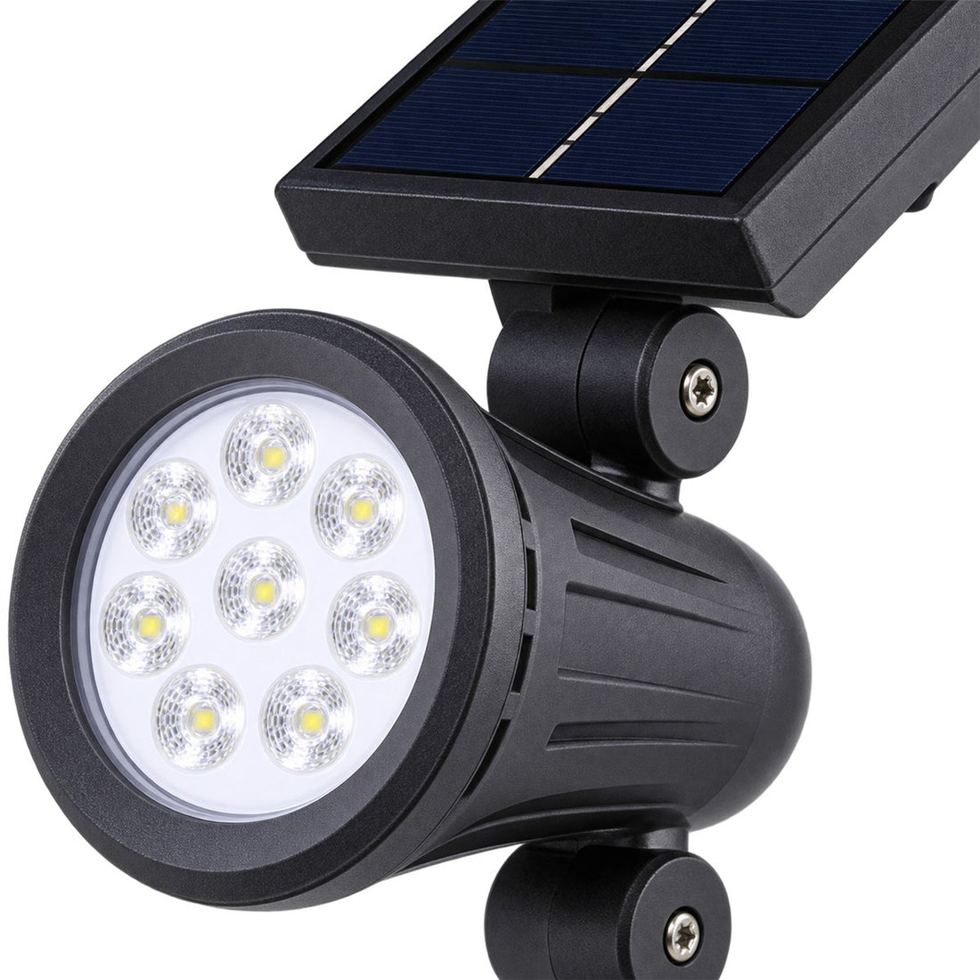 Luminária Solar para Quintal com 9 LEDs e Brilho Ajustável, Painel Articulado, detalhe do acabamento