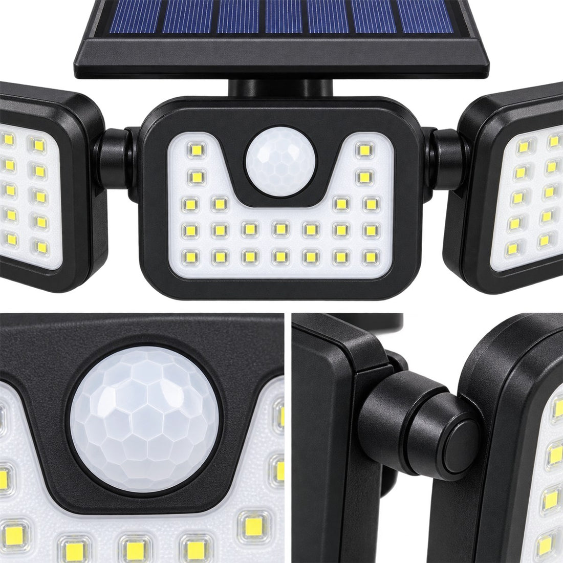 Refletor Solar Recarregável com Sensor e Três Cabeças de 270 Graus, detalhe do acabamento