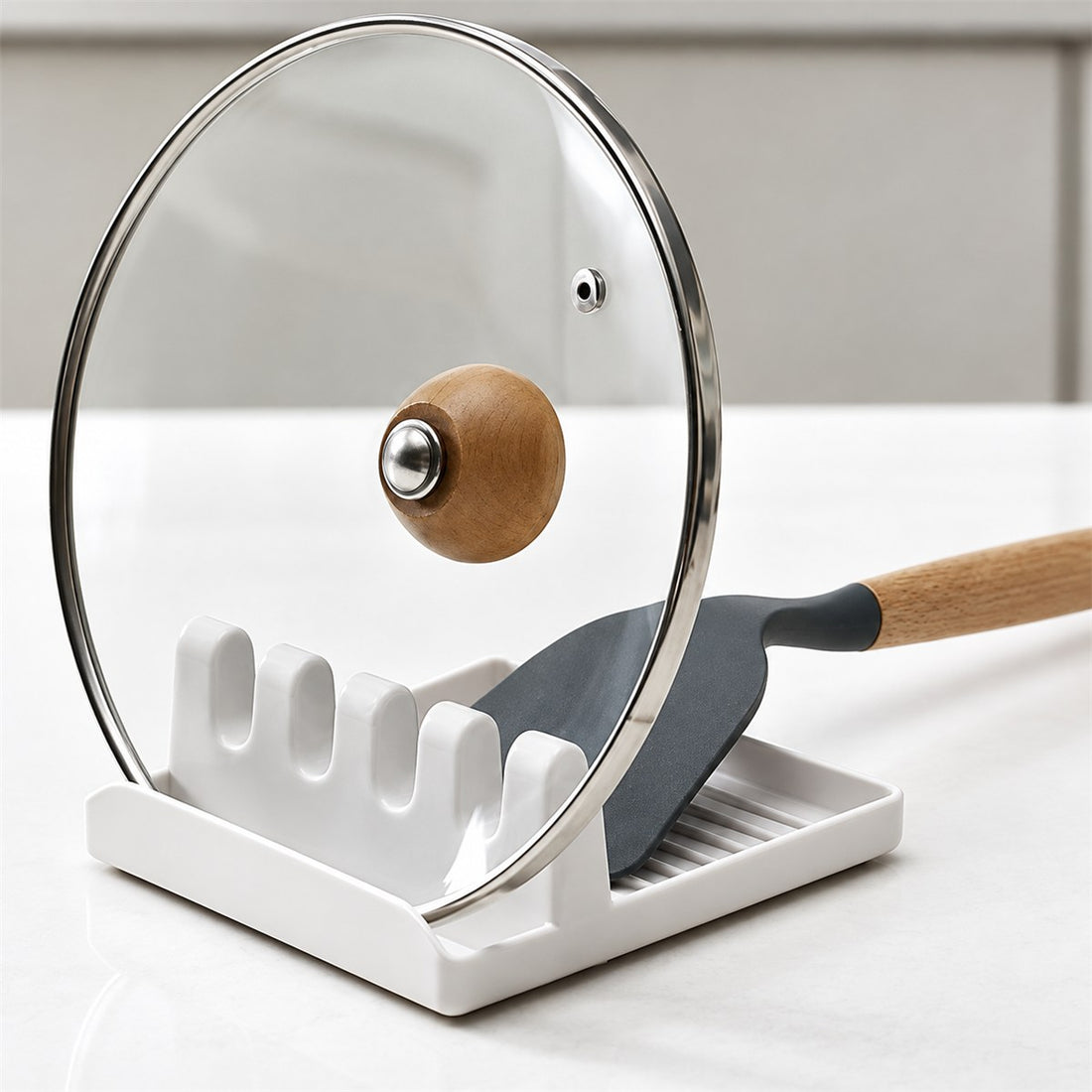 Descanso de colher e utensílios de cozinha com base antiderrapante, detalhe do acabamento