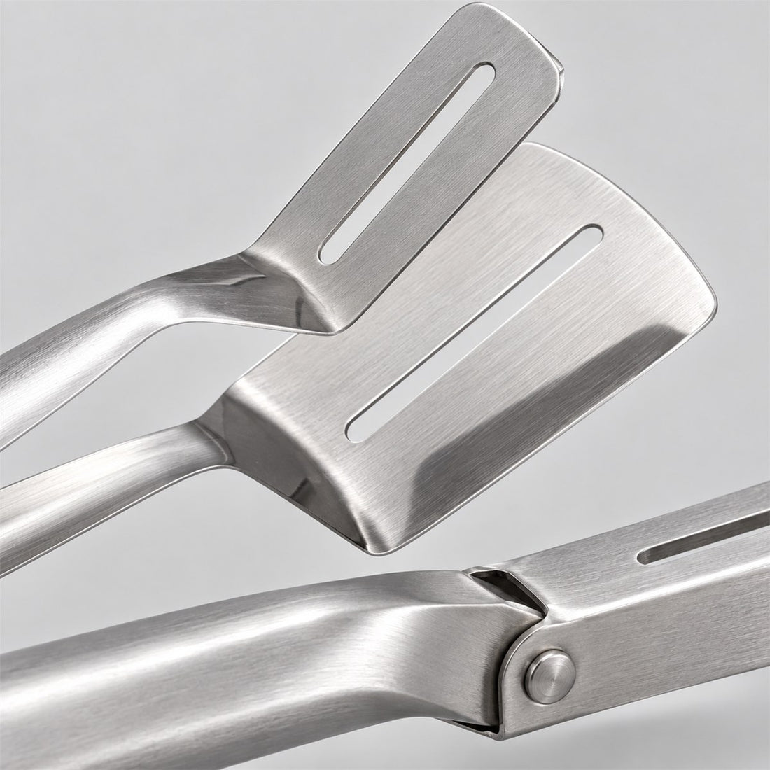 Espátula para churrasco com pegador em aço inox — jogo com 3 peças, detalhe do acabamento