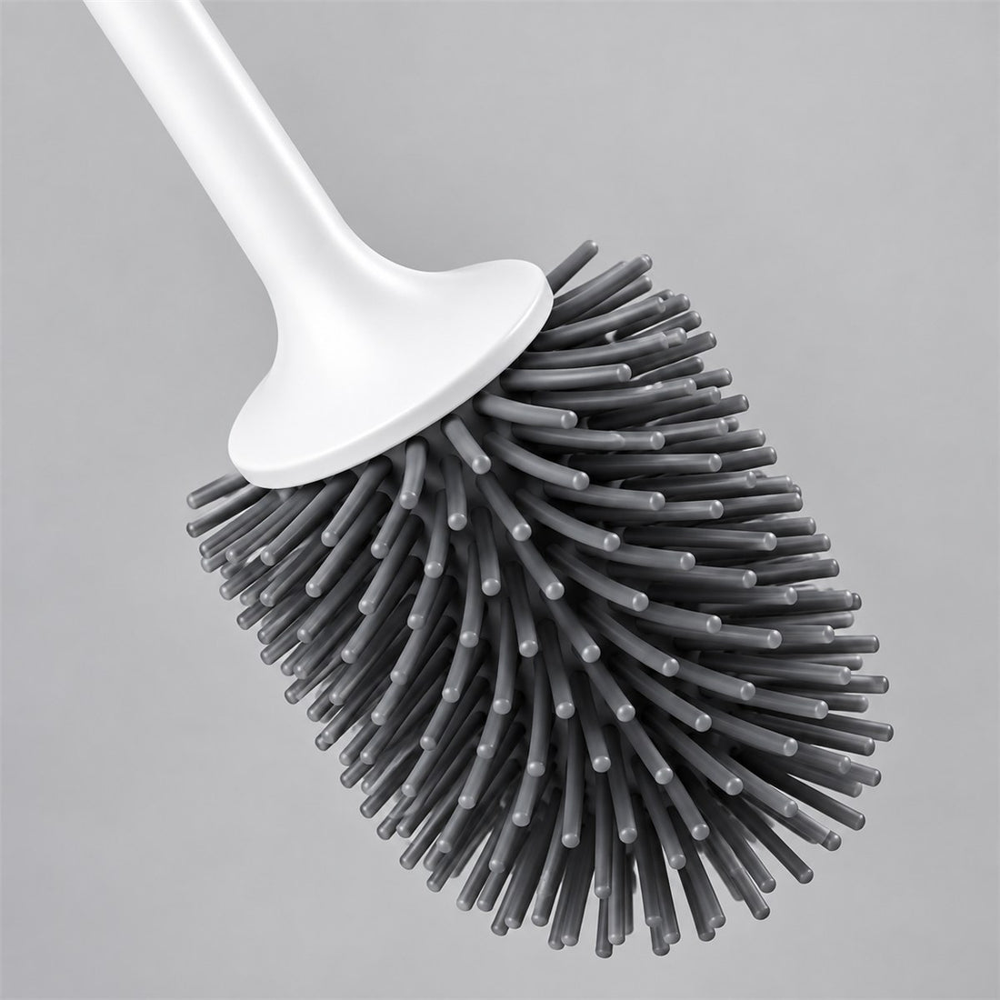 Escova sanitária de silicone com suporte de chão para banheiro e lavabo, detalhe do acabamento