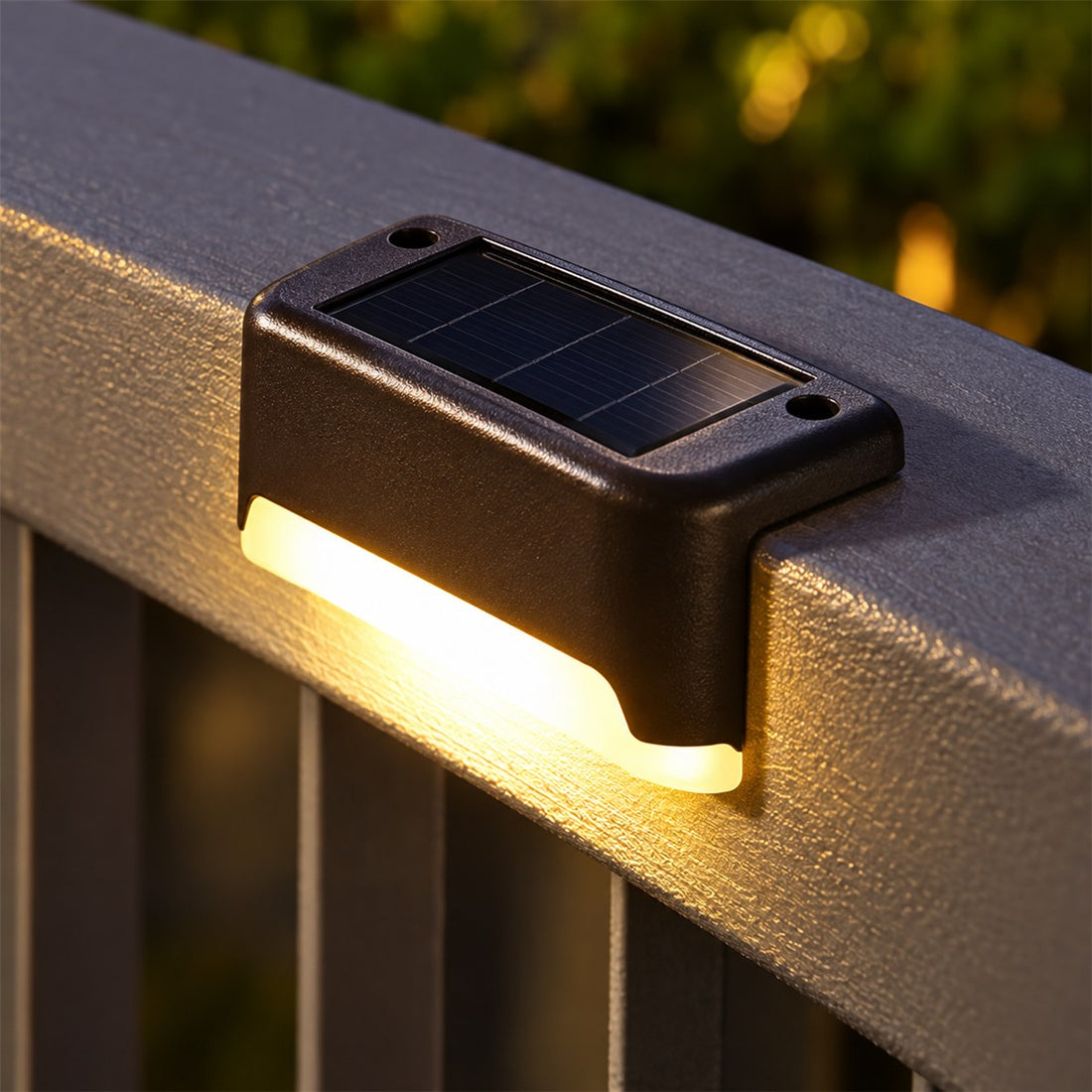 Luminária solar externa em kit de piso para escada, deck e caminho do quintal, detalhe do acabamento