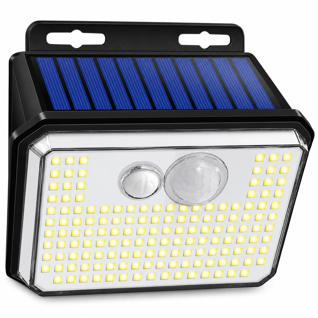 Refletor solar com sensor de presença e 148 LEDs para muro e garagem, detalhe do acabamento