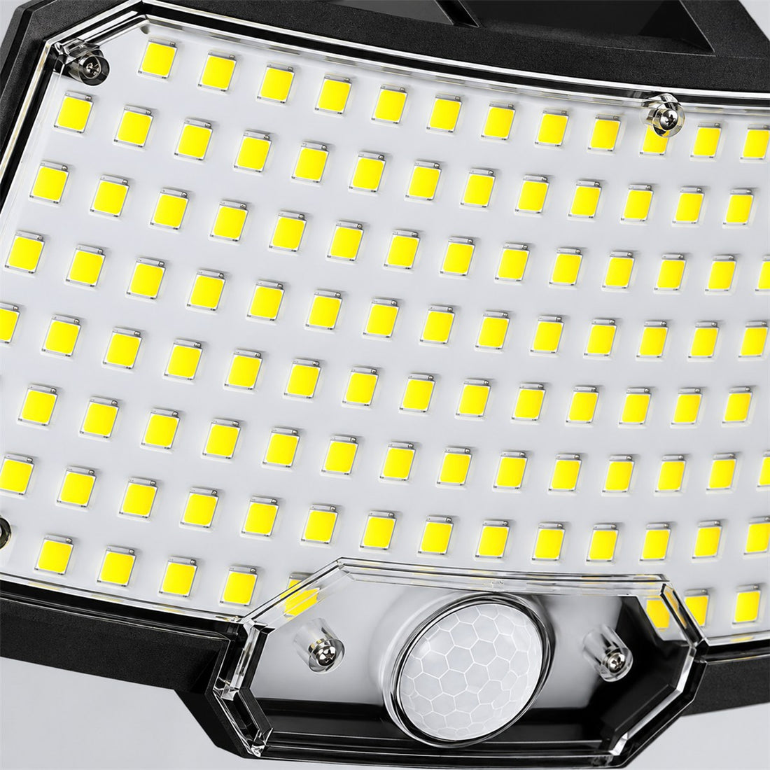 Luminária Solar com Controle Remoto e Sensor de Presença 234 LEDs para Área Externa, detalhe do acabamento