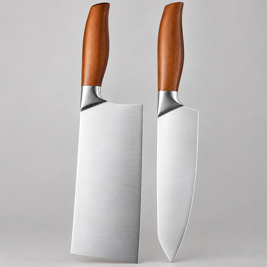 Kit de Facas de Cozinha em Aço Inoxidável 2 Peças Cutelo e Chef, detalhe do acabamento