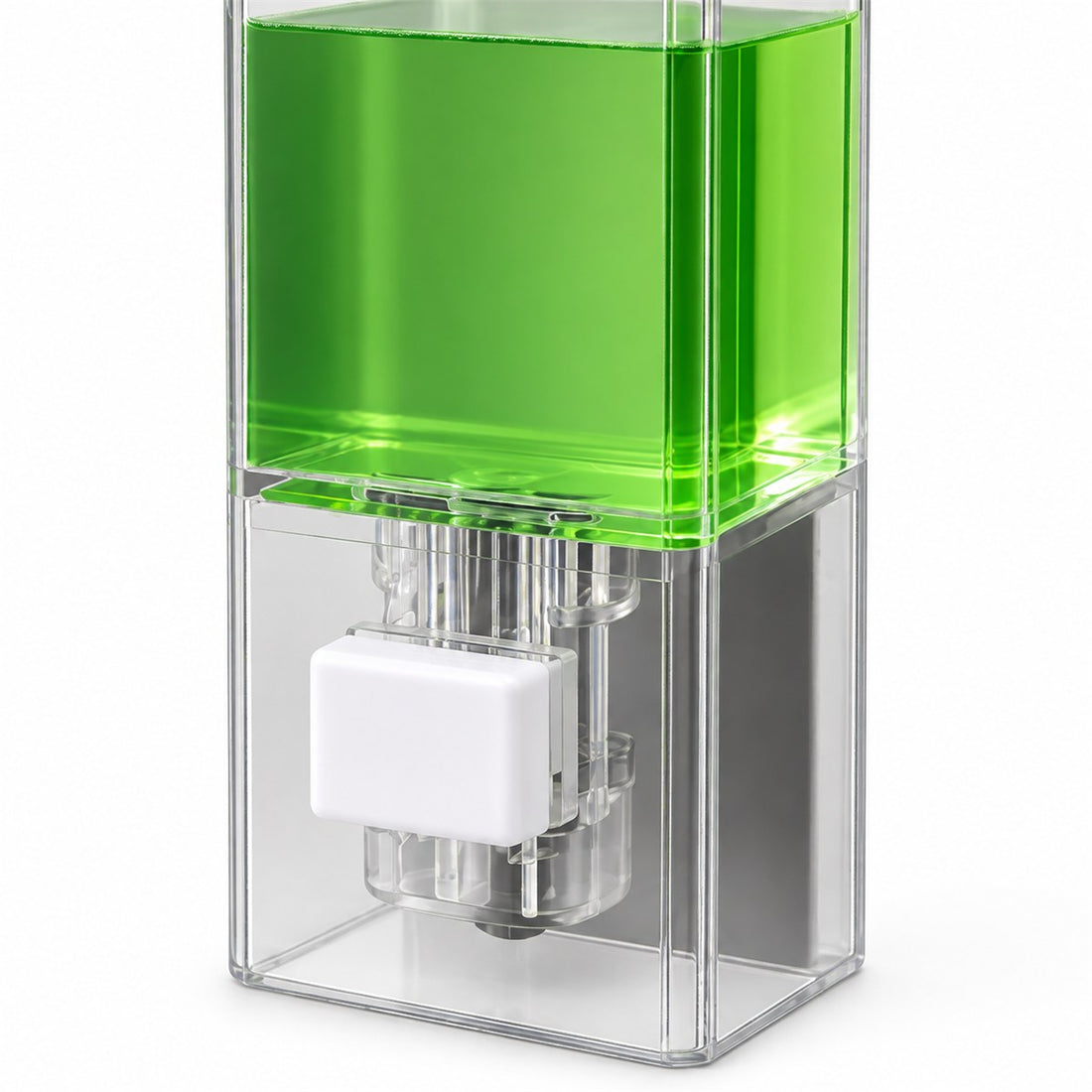 Dispenser de Sabonete de Parede Transparente com Válvula de Pressão, detalhe do acabamento