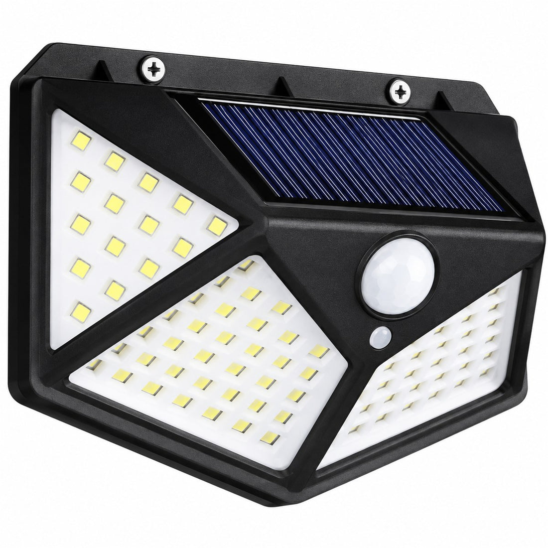 Arandela solar de parede externa com 100 LEDs para varanda e área gourmet, detalhe do acabamento