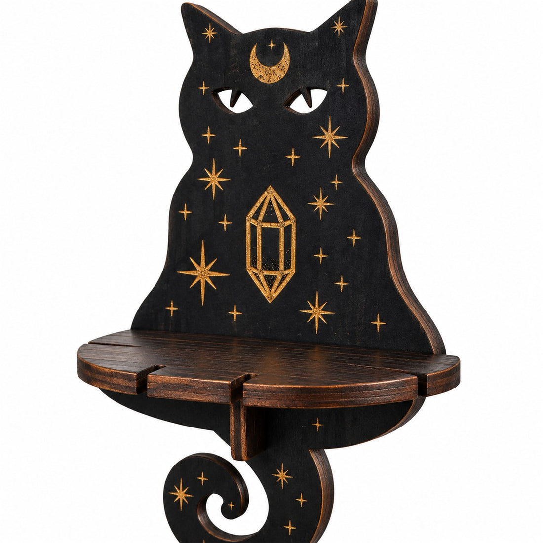 Prateleira de parede para sala em madeira com perfil estreito para expor peças, detalhe do acabamento