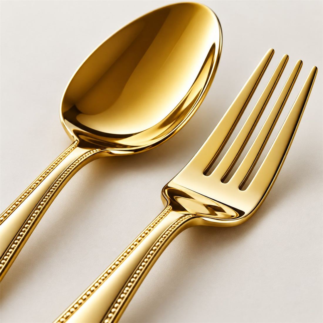 Jogo de Talheres Dourado 16 Peças em Aço Inox para Mesa Posta, detalhe do acabamento