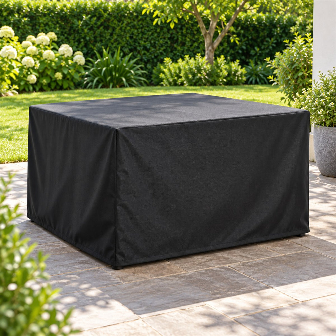 Capa para Mesa de Jardim Impermeável em Oxford 210D 70 x 70 x 70 cm em uso no ambiente