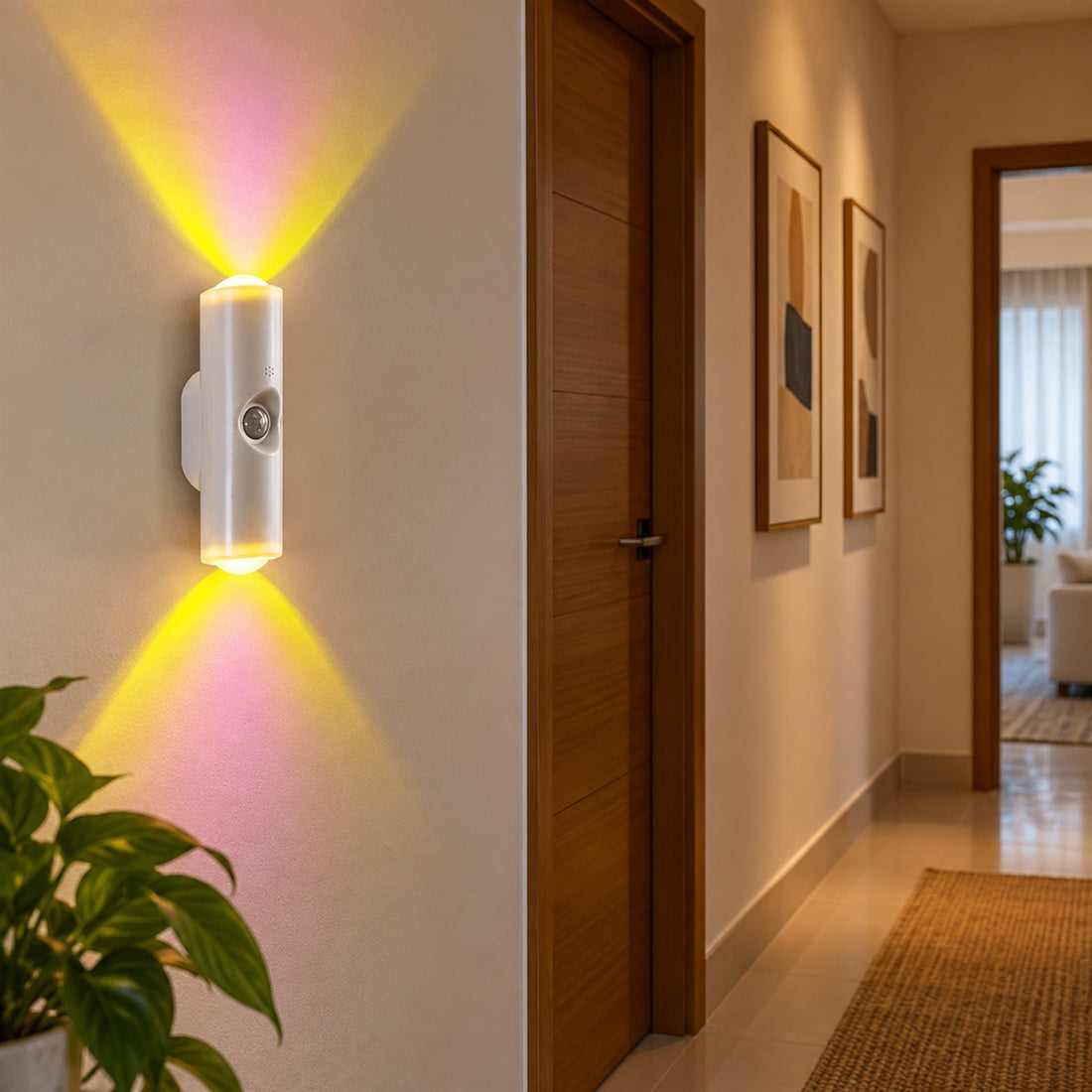 Arandela recarregável com sensor de movimento para corredor e closet em uso no ambiente
