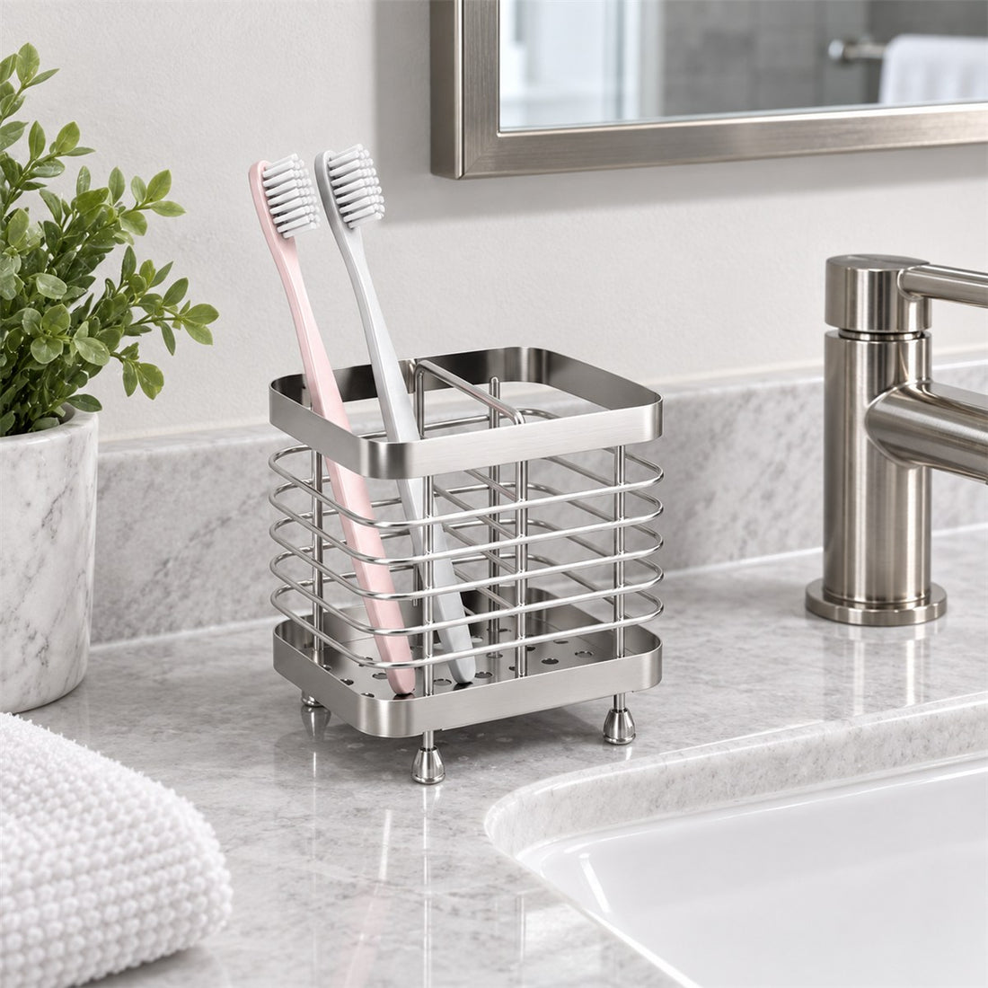 Porta Escova de Dente Inox de Parede com 2 Compartimentos em uso no ambiente