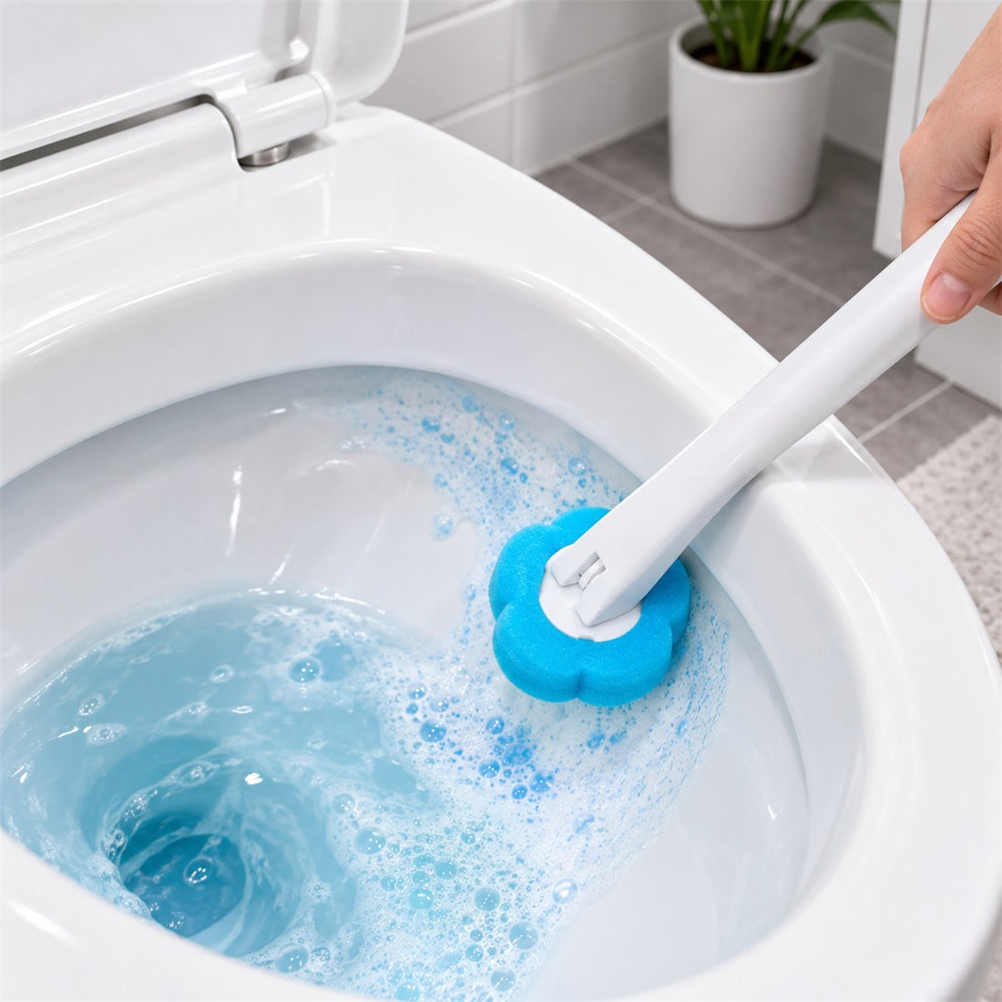 Refil de escova sanitária descartável com 36 unidades para limpeza do vaso em uso no ambiente