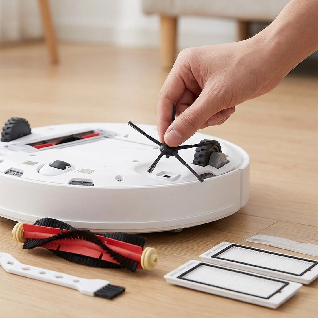 Kit de peças para robô aspirador Roborock S5 Max, S6 e S6 MaxV em uso, mostrando o tamanho real