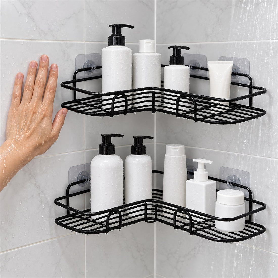 Kit com 2 unidades de prateleira adesiva para banheiro e cozinha, sem furar em uso, mostrando o tamanho real