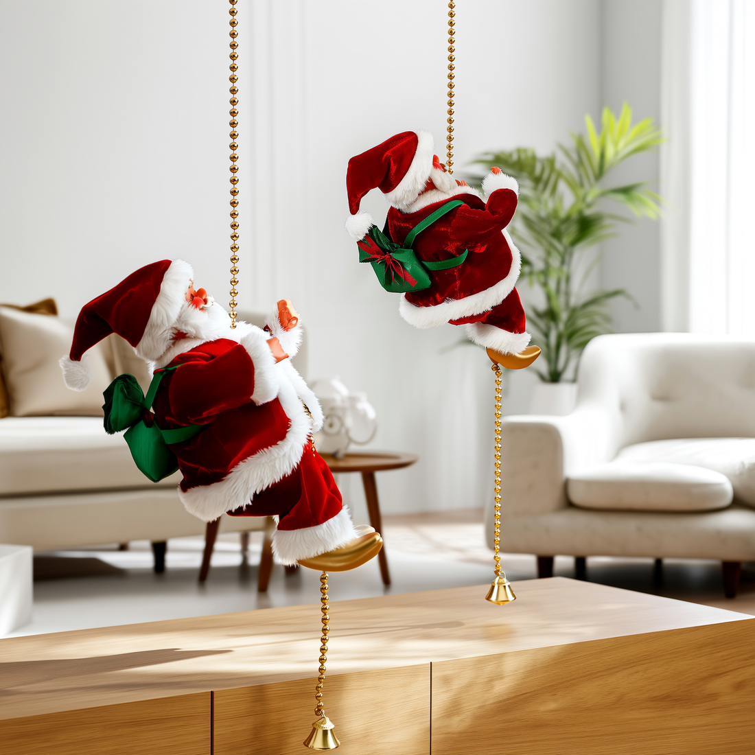Papai Noel musical subindo a corrente dourada de contas — foto de ambiente 2