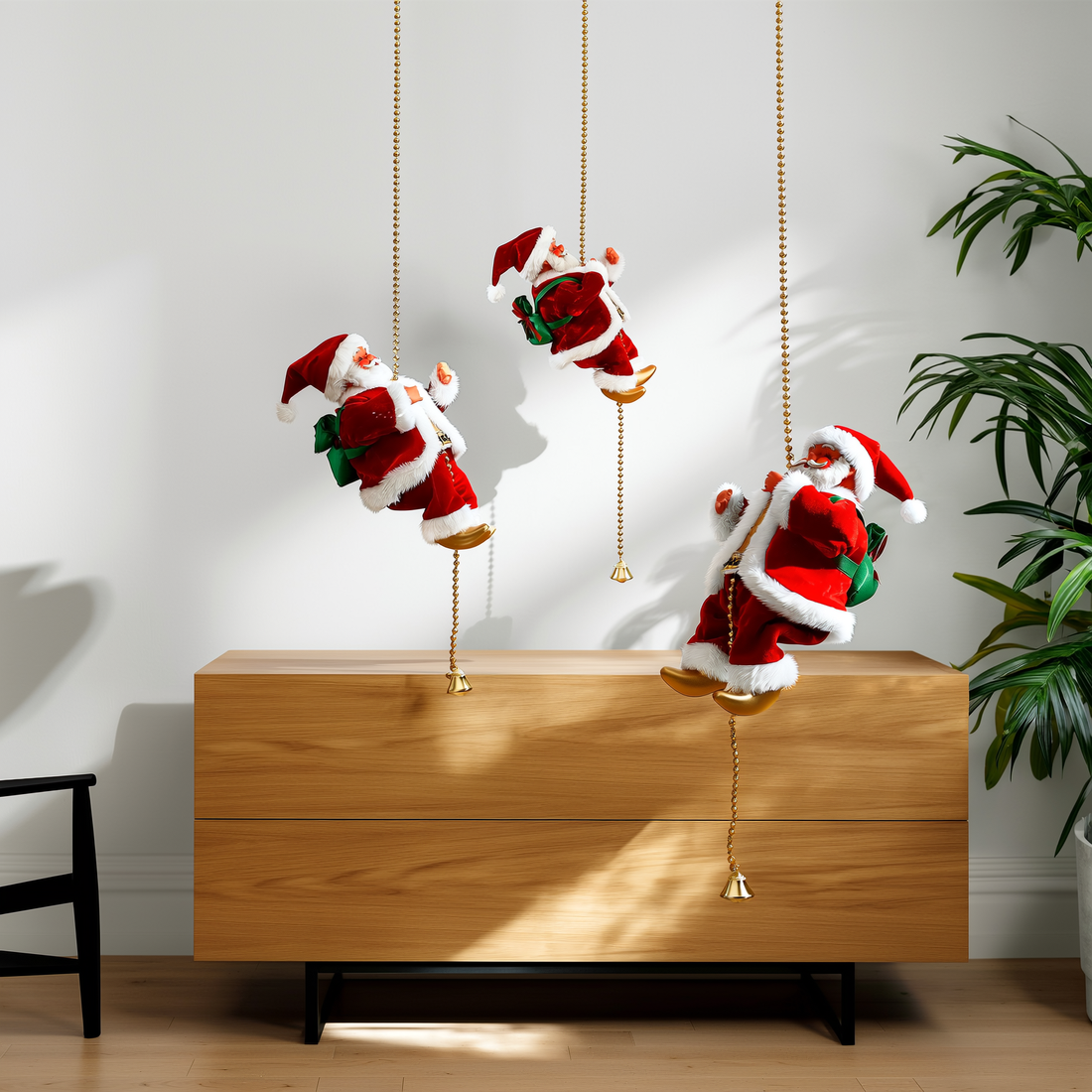 Papai Noel musical subindo a corrente dourada de contas — foto de ambiente 1