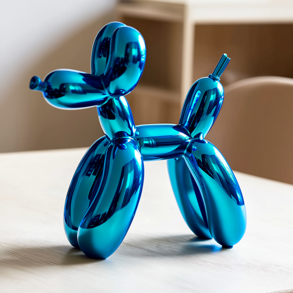 Estatueta de cachorro balão azul em resina polida sobre a mesa — foto de ambiente 3