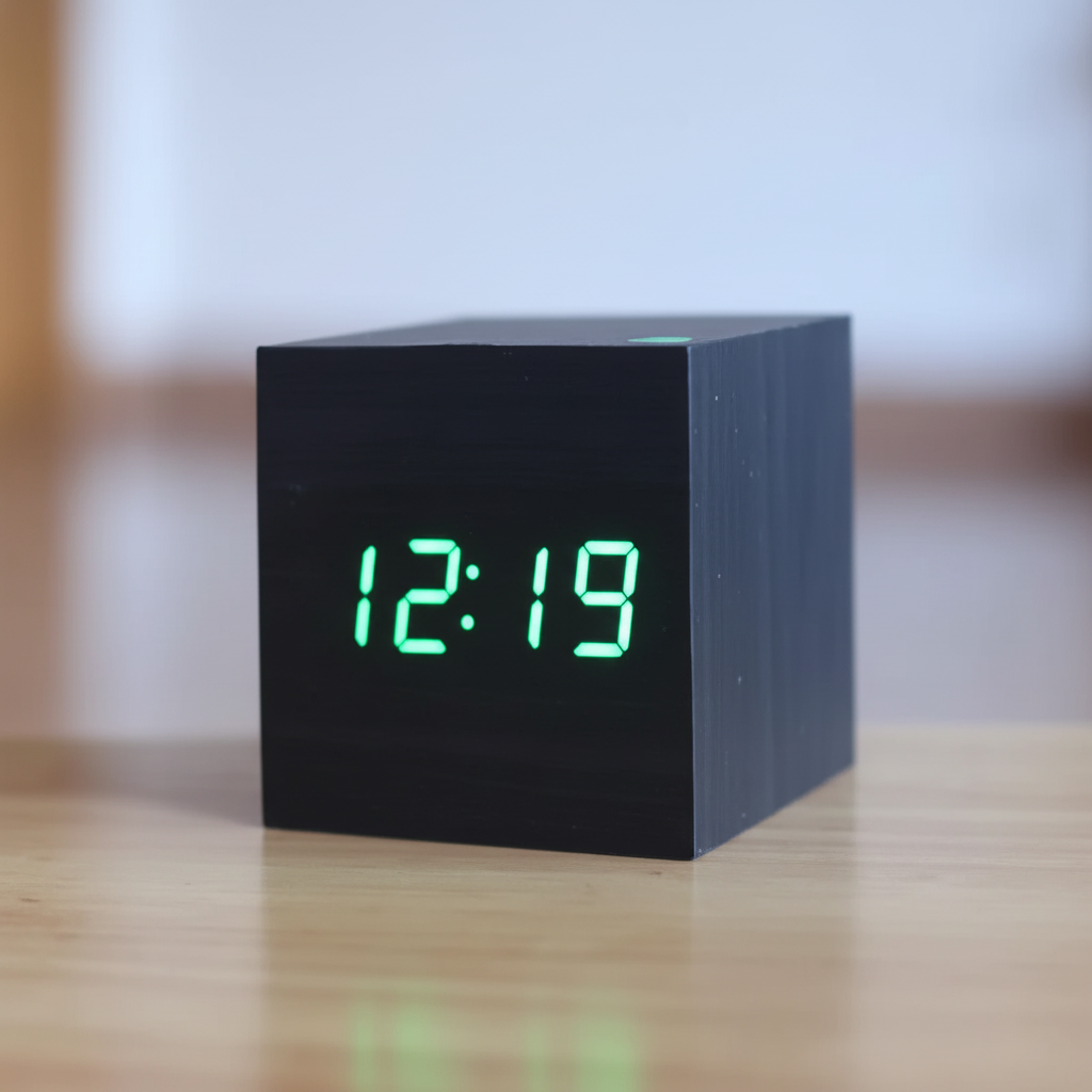 Relógio despertador digital de mesa em madeira, foto 4 da galeria
