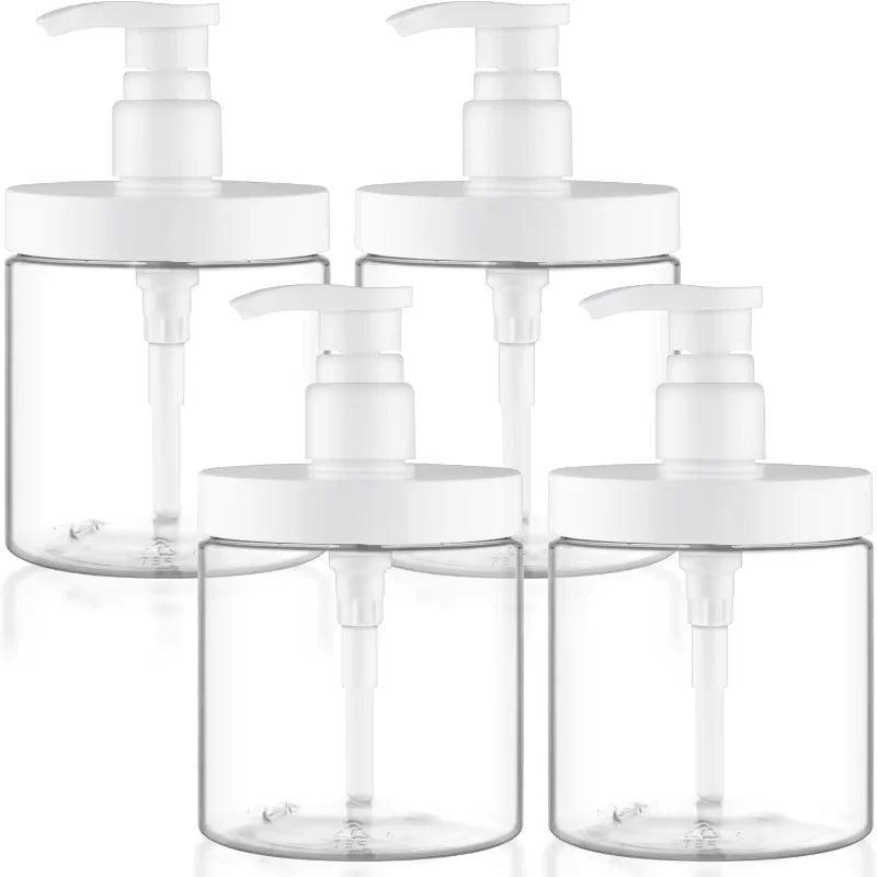 Quatro frascos transparentes de 500 ml com bomba para sabonete líquido