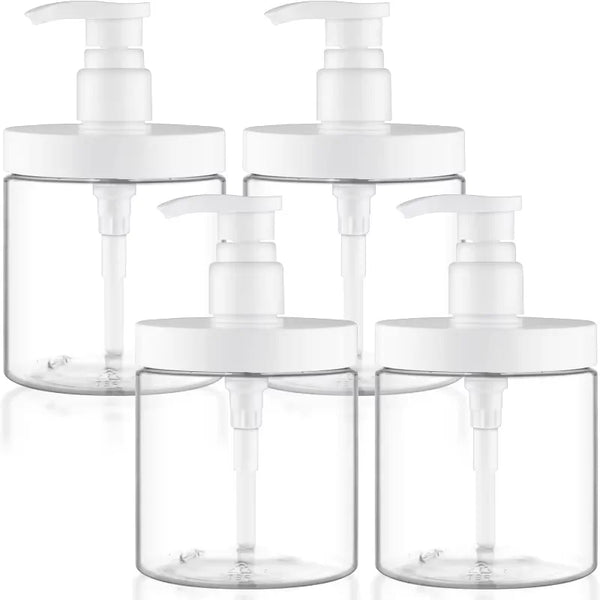 Quatro frascos transparentes de 500 ml com bomba para sabonete líquido